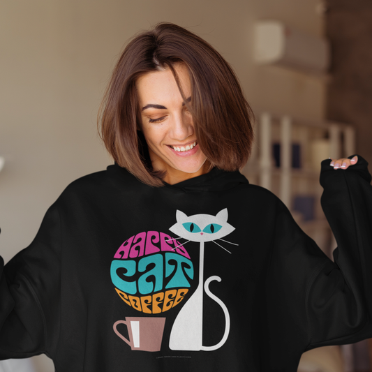 Happy Cat Coffee Hoodie - Black